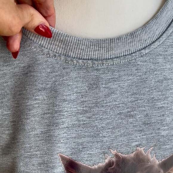Gray Cat Sweatshirt with Coffee Print - Picture 6 of 10